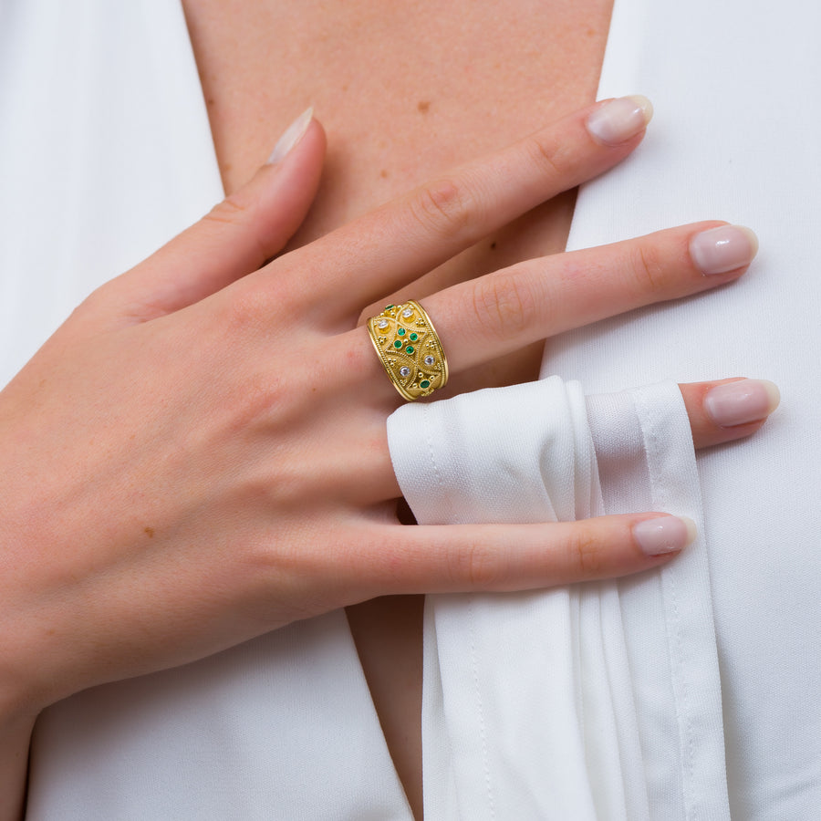 Gold Emerald Byzantine Ring