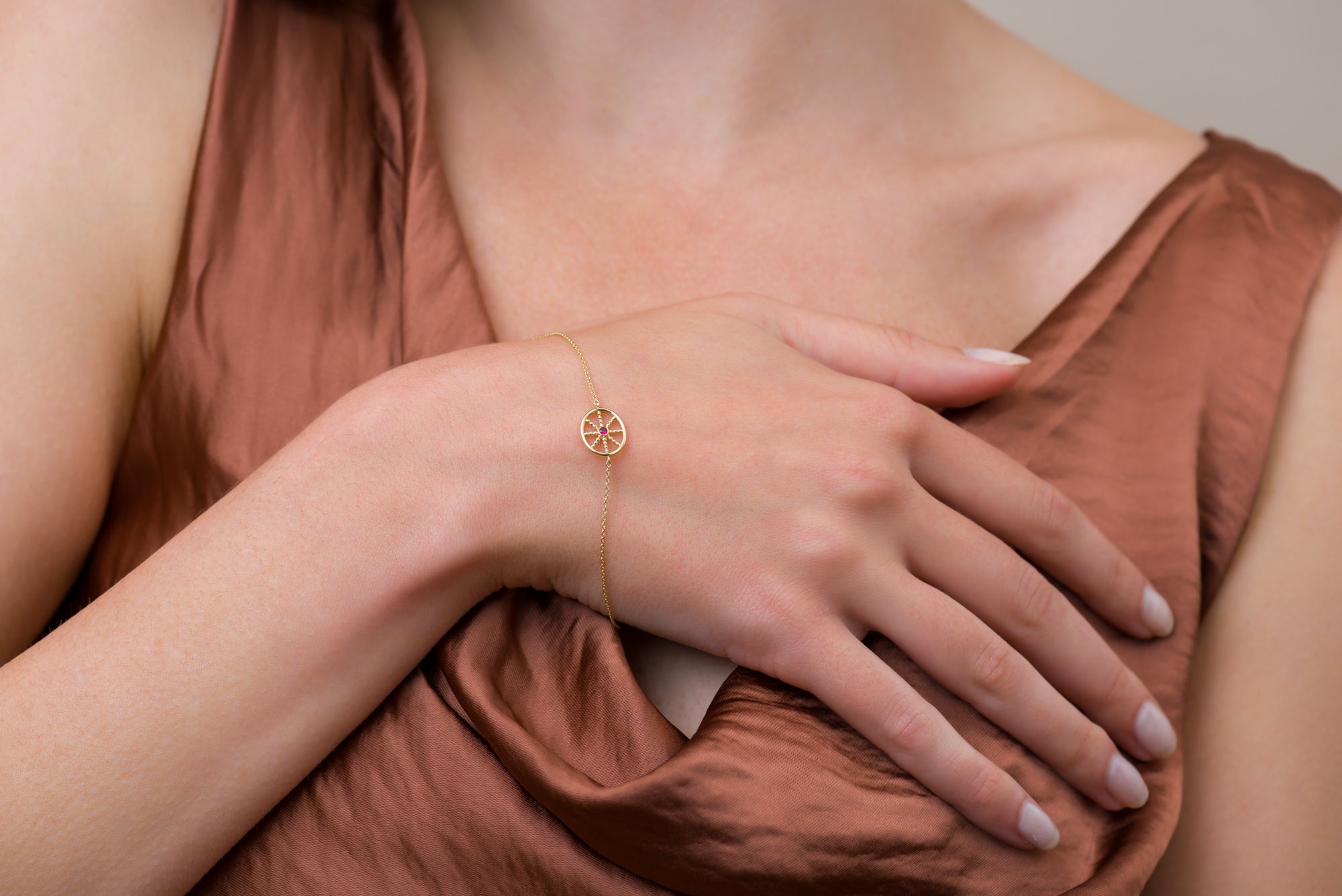 Granulation Gold Bracelet with Ruby Odysseus Jewelry
