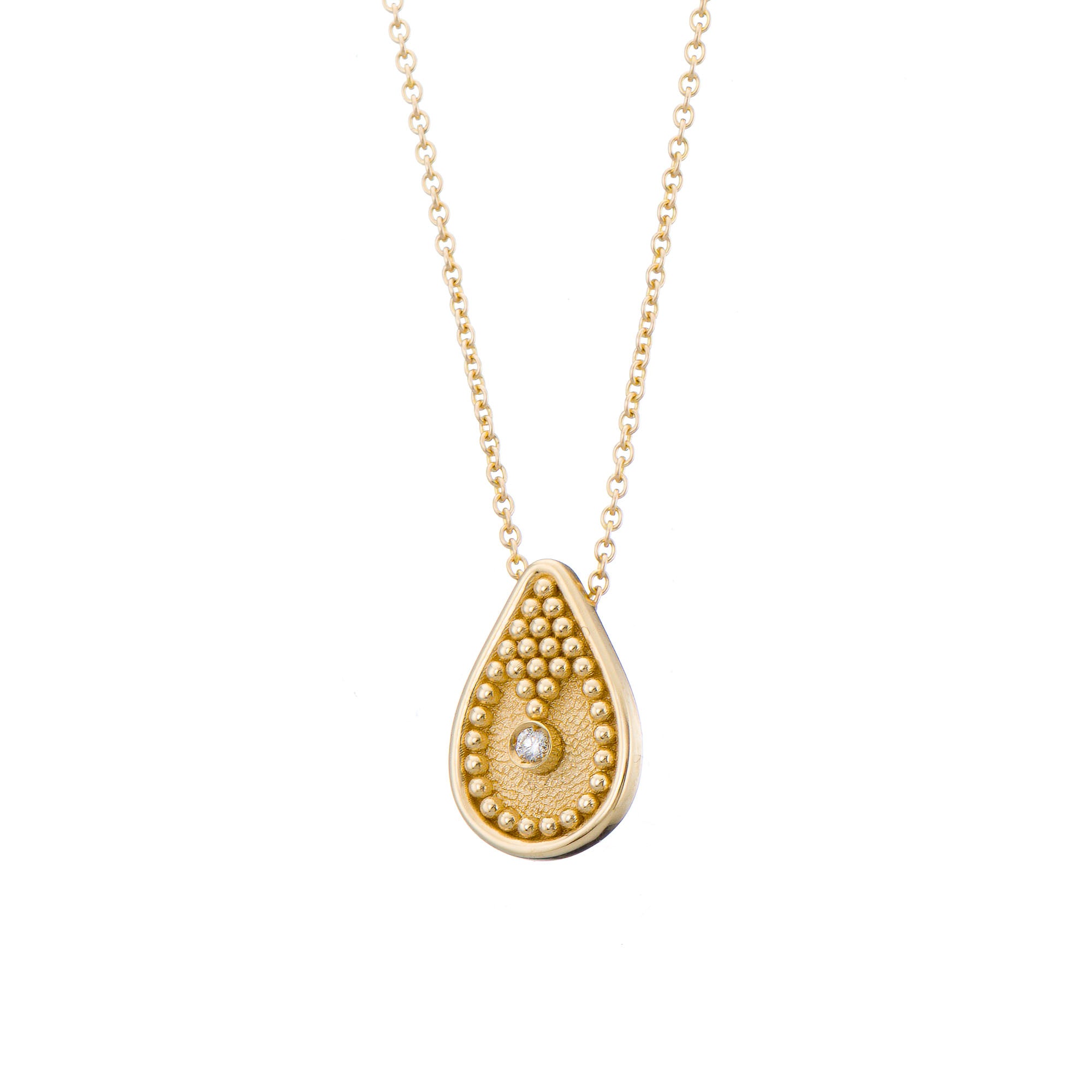 Diamond Byzantine Pear Gold Pendant Odysseus Jewelry