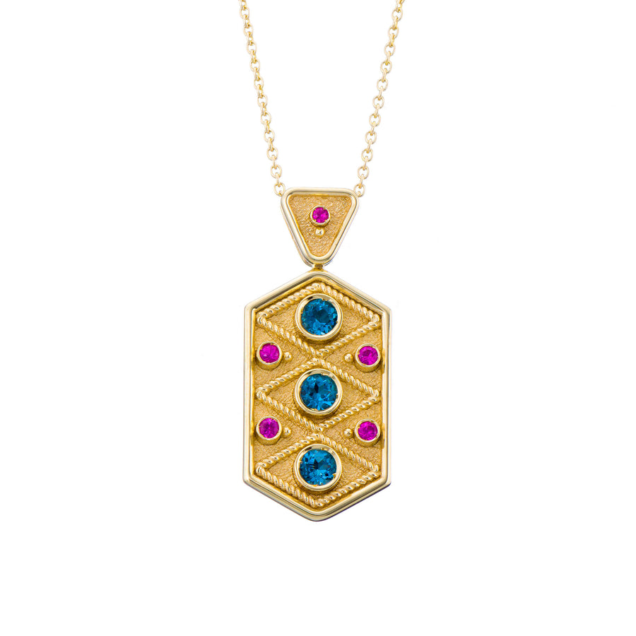 Topaz Sapphire Byzantine Gold Pendant