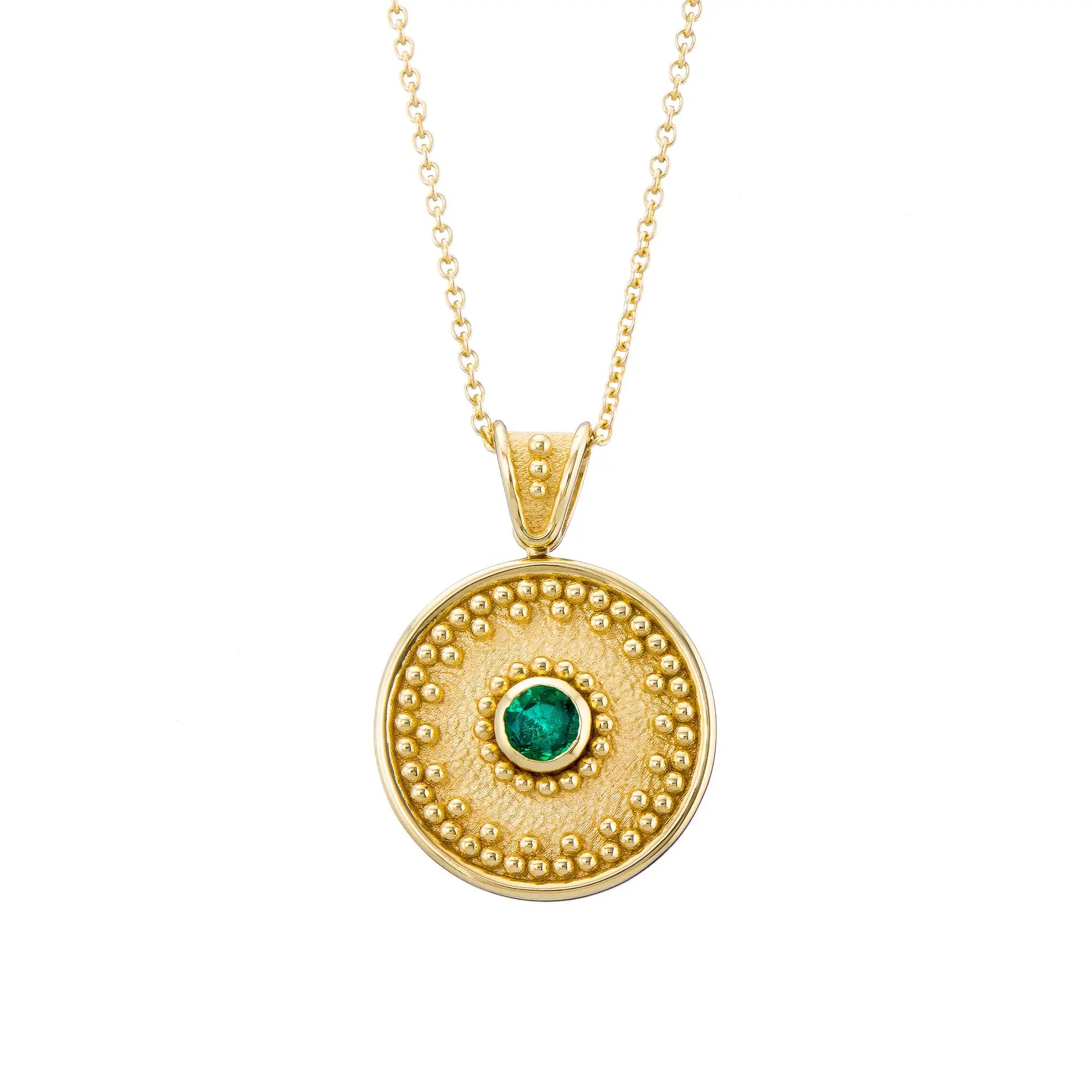 Byzantine Gold Round Emerald Pendant Odysseus Jewelry
