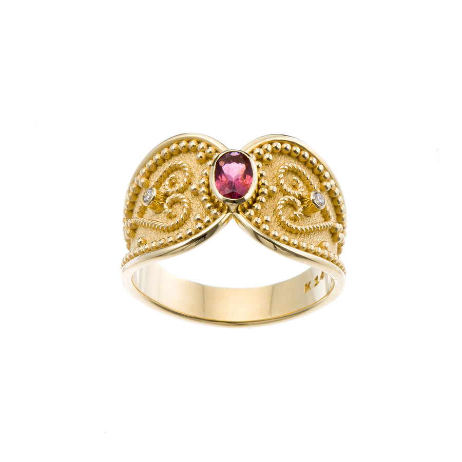 Tourmaline Diamond Byzantine Gold Ring