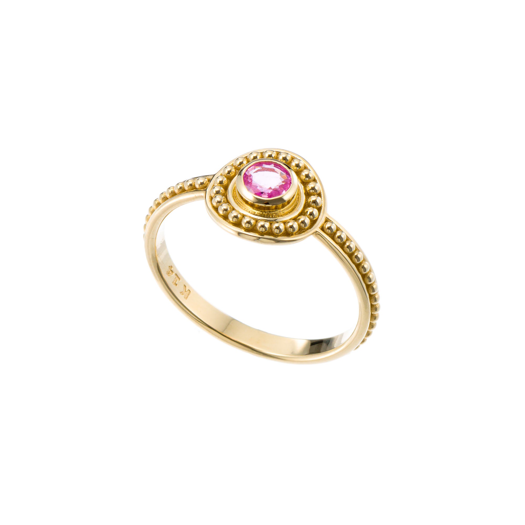 Gold Ring with Round Pink Sapphire Odysseus Jewelry