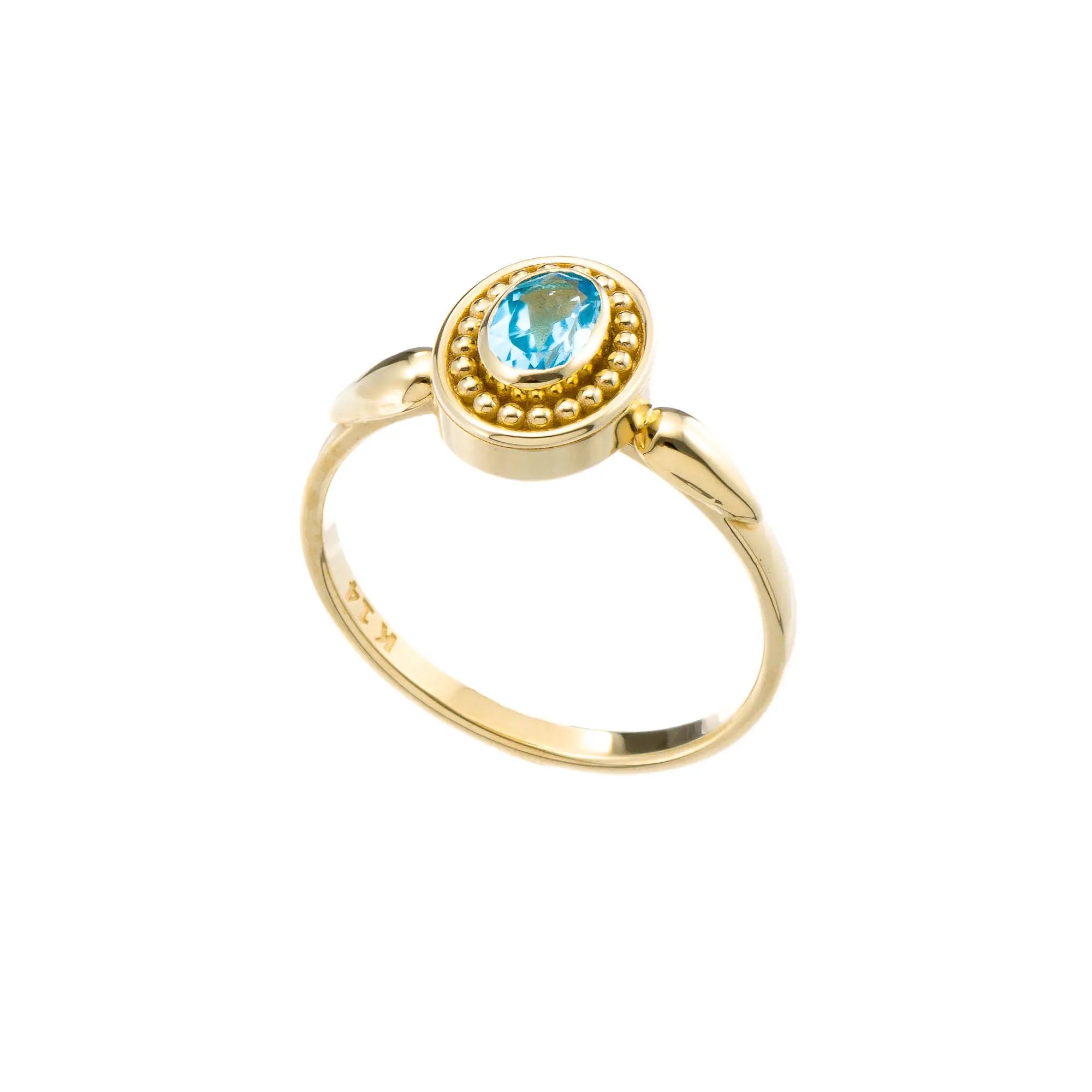 Swiss Blue Topaz Gold Byzantine Ring Odysseus Jewelry