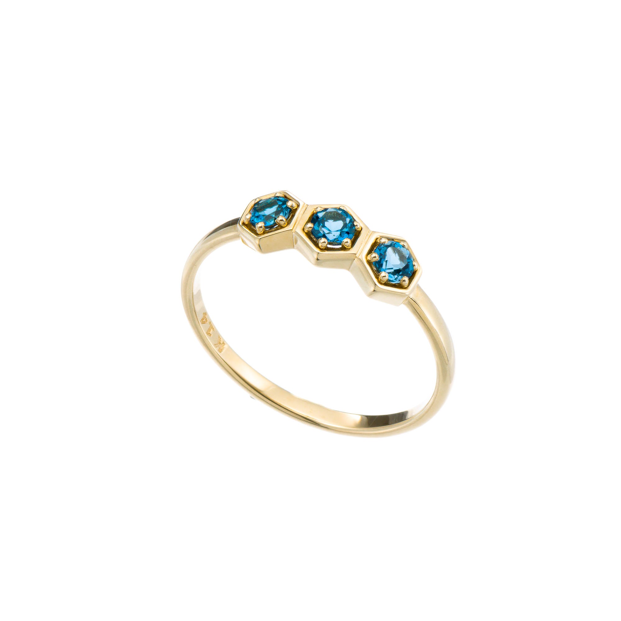 Gold Ring with London Topaz Honeycomb Odysseus Jewelry