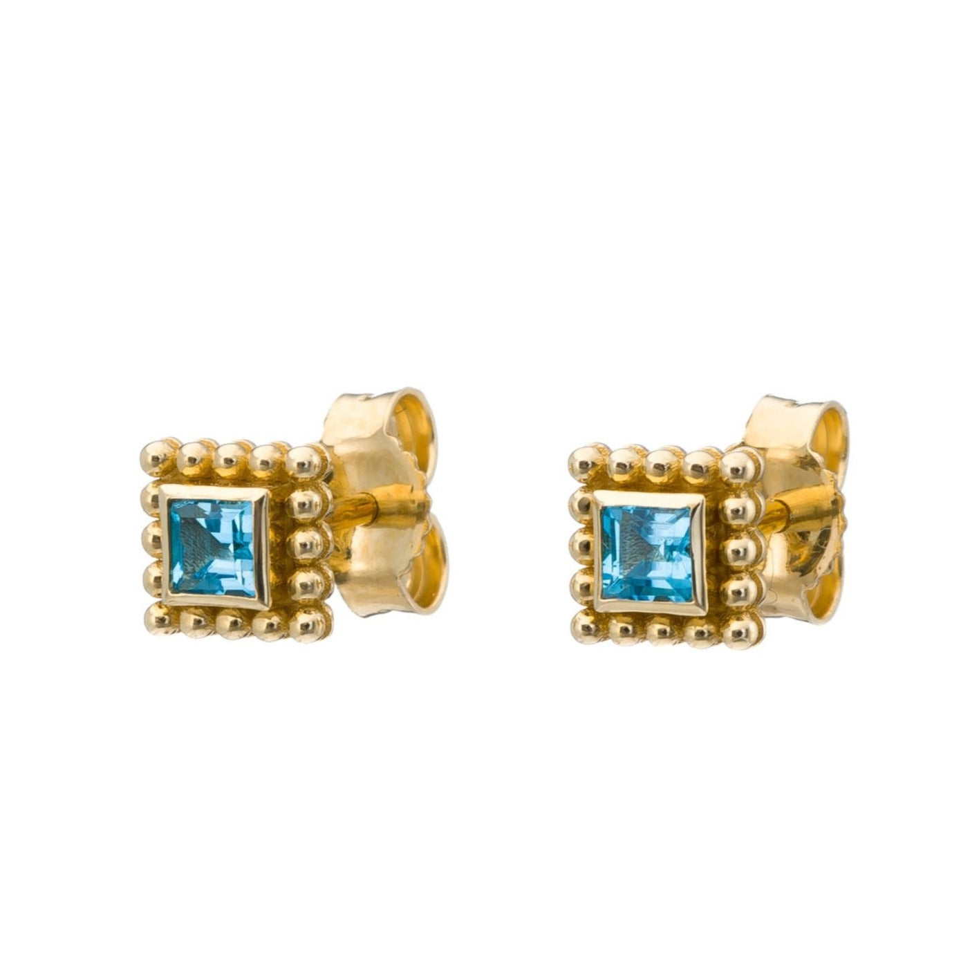 Square Swiss Topaz Gold Earrings Odysseus Jewelry