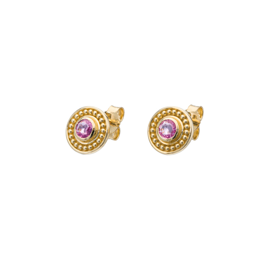 Round Pink Sapphire Gold Earrings