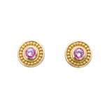 Round Pink Sapphire Gold Earrings Odysseus Jewelry
