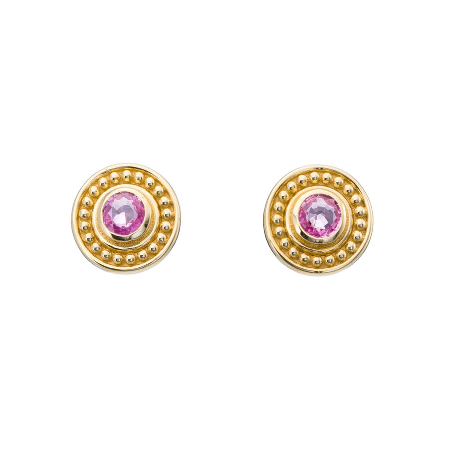 Round Pink Sapphire Gold Earrings