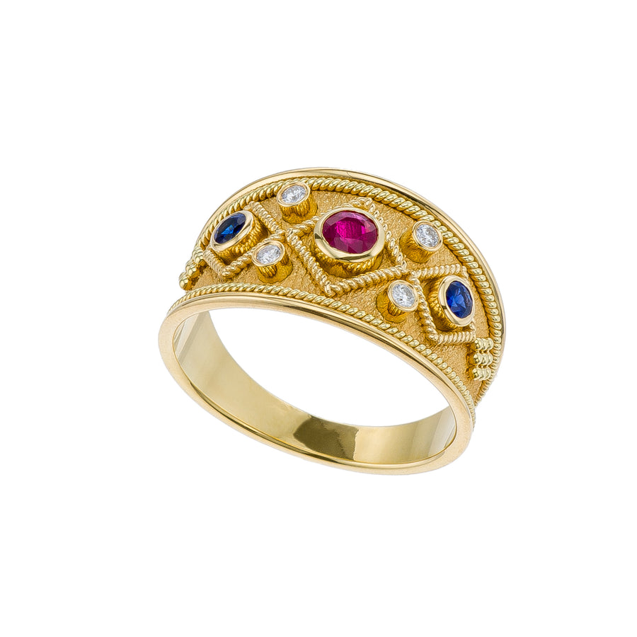 Byzantine Multi Color Gold Ring