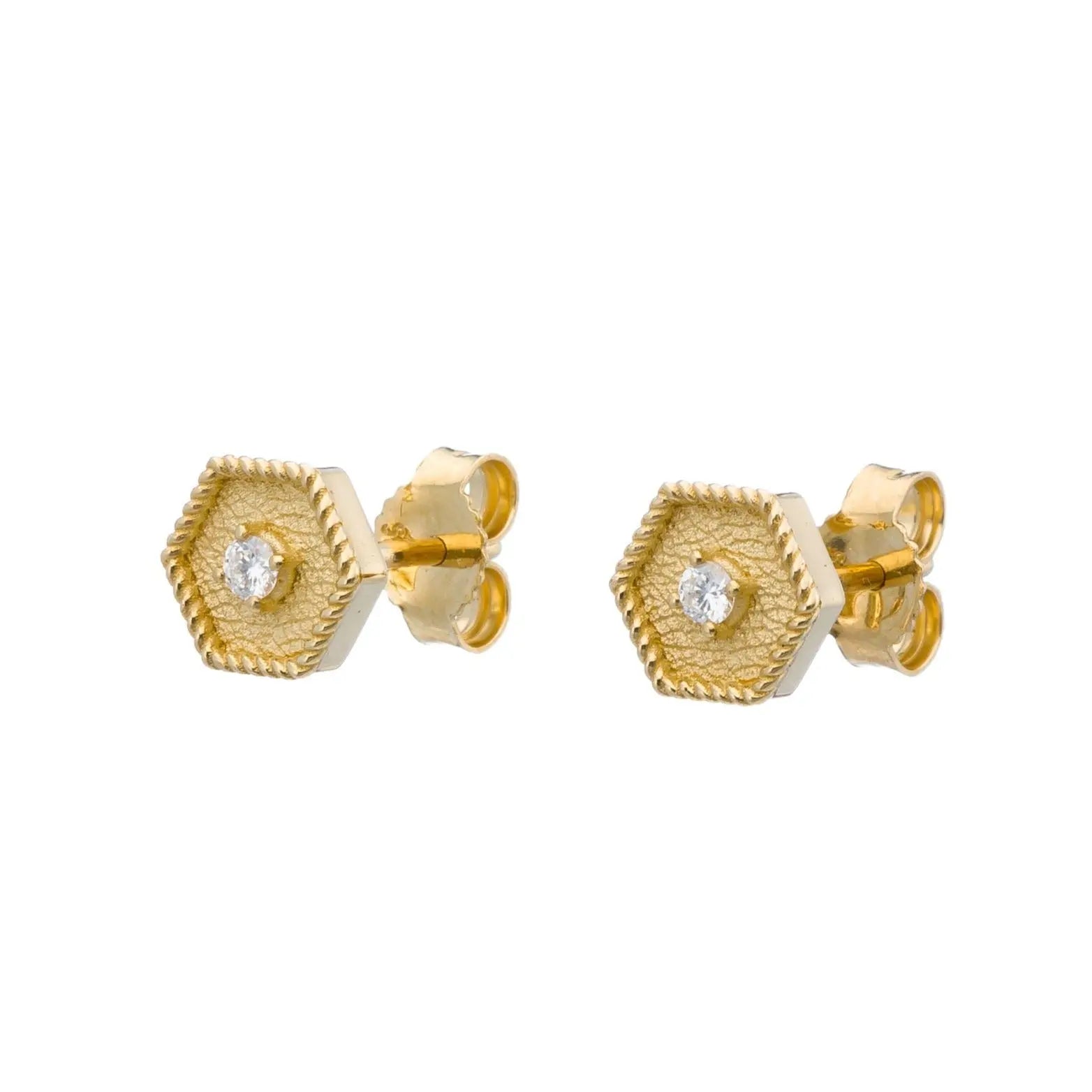 Byzantine Gold Polygon Earrings with Diamond Odysseus Jewelry