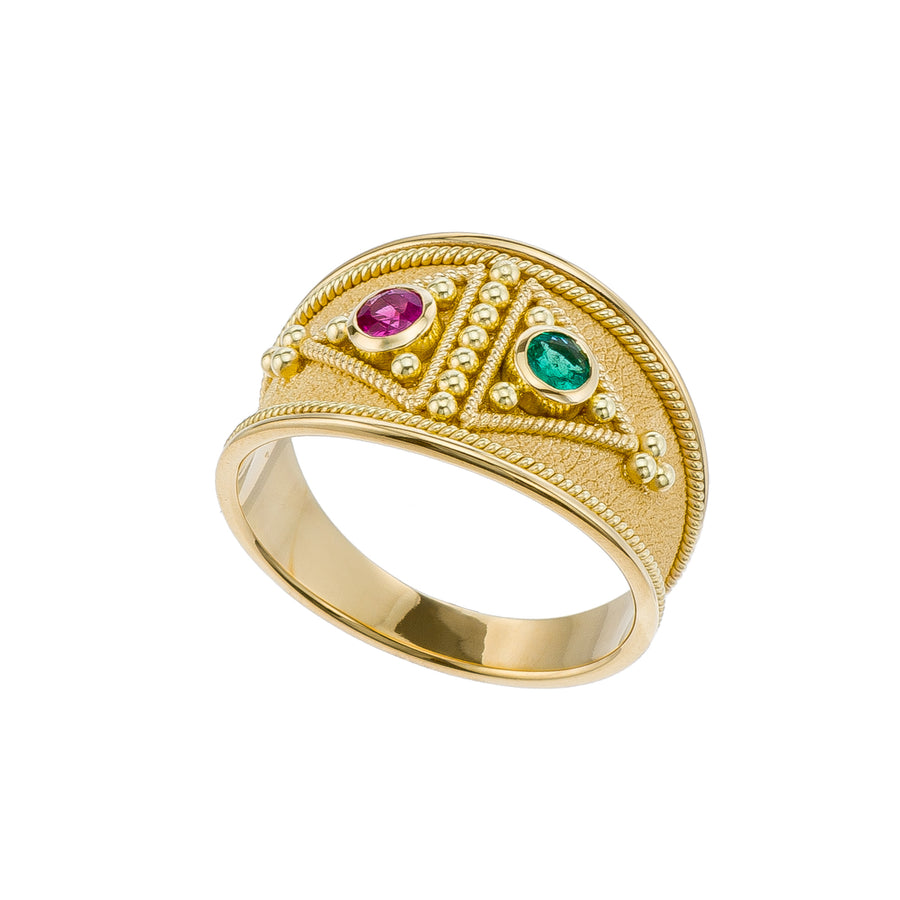 Ruby Emerald Byzantine Gold Ring