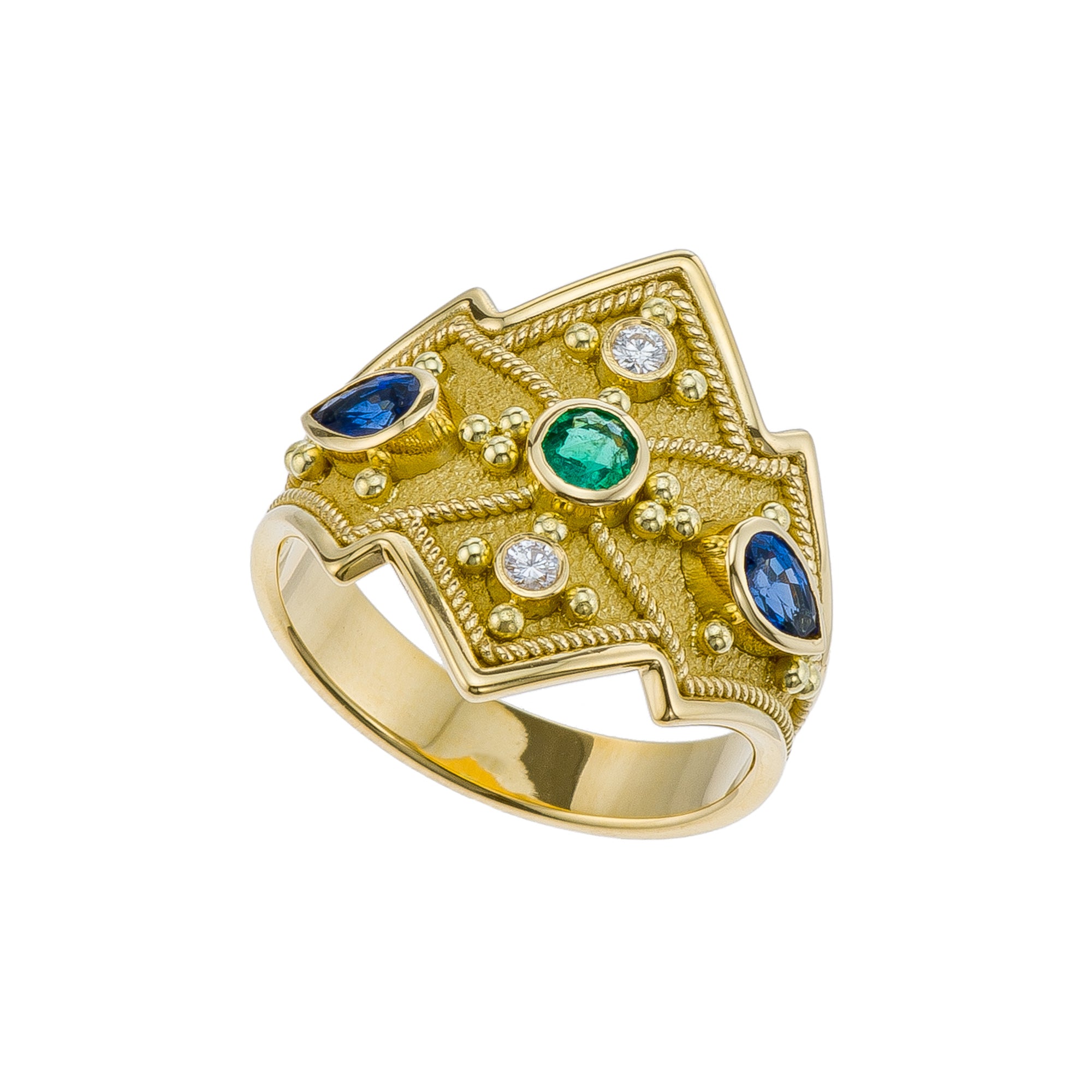 Multi Color Gemstones Byzantine Gold Ring Odysseus Jewelry