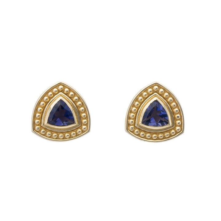 Trillion Iolite Byzantine Gold Earrings