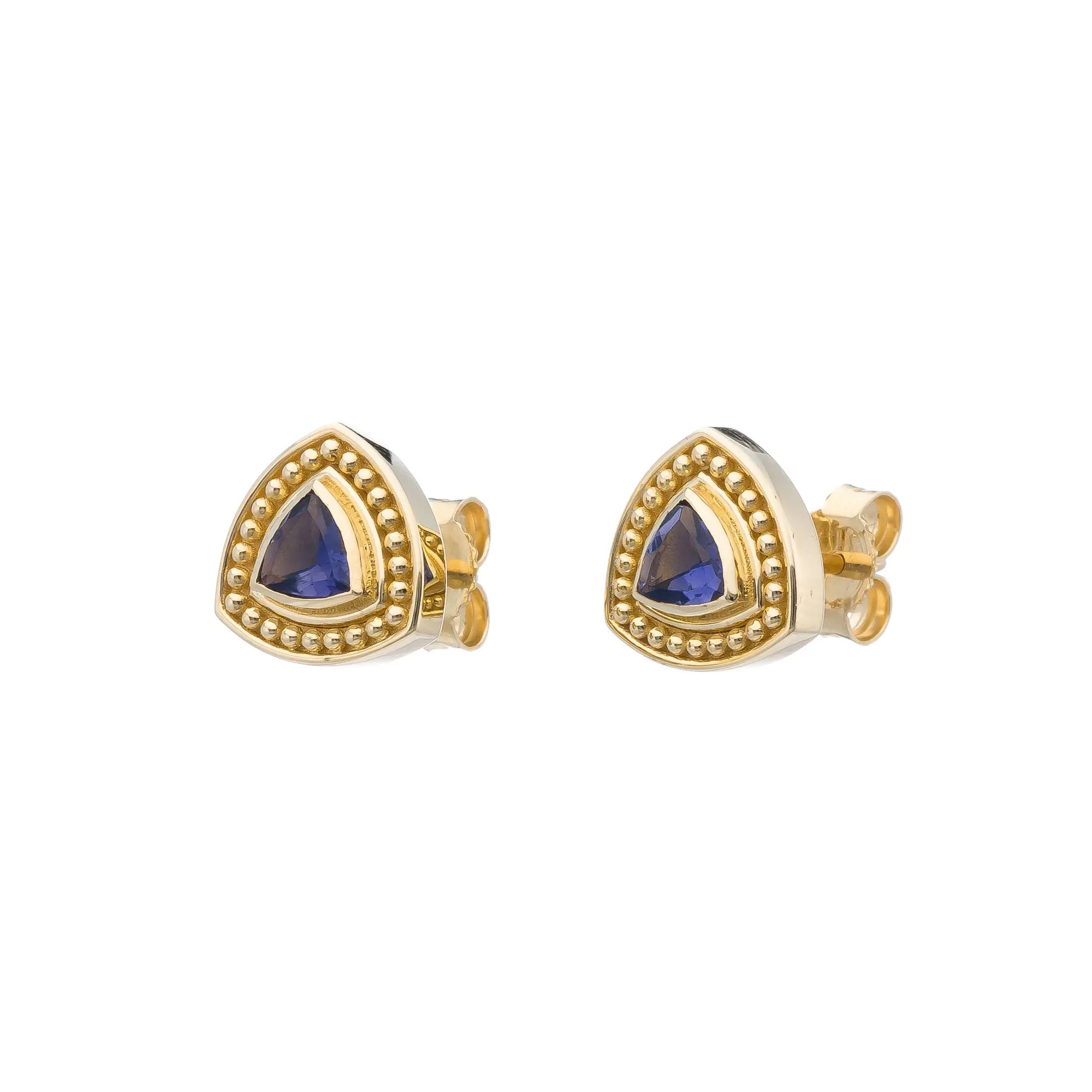 Trillion Iolite Byzantine Gold Earrings Odysseus Jewelry