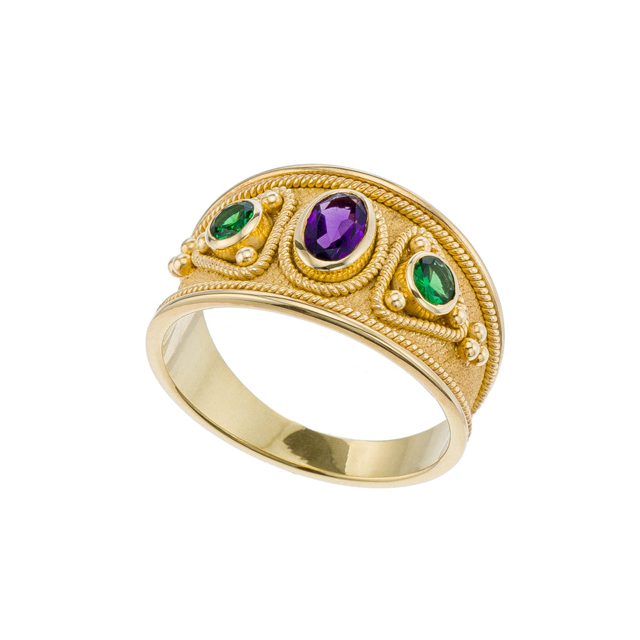 Amethyst Tsavorites Byzantine Gold Ring