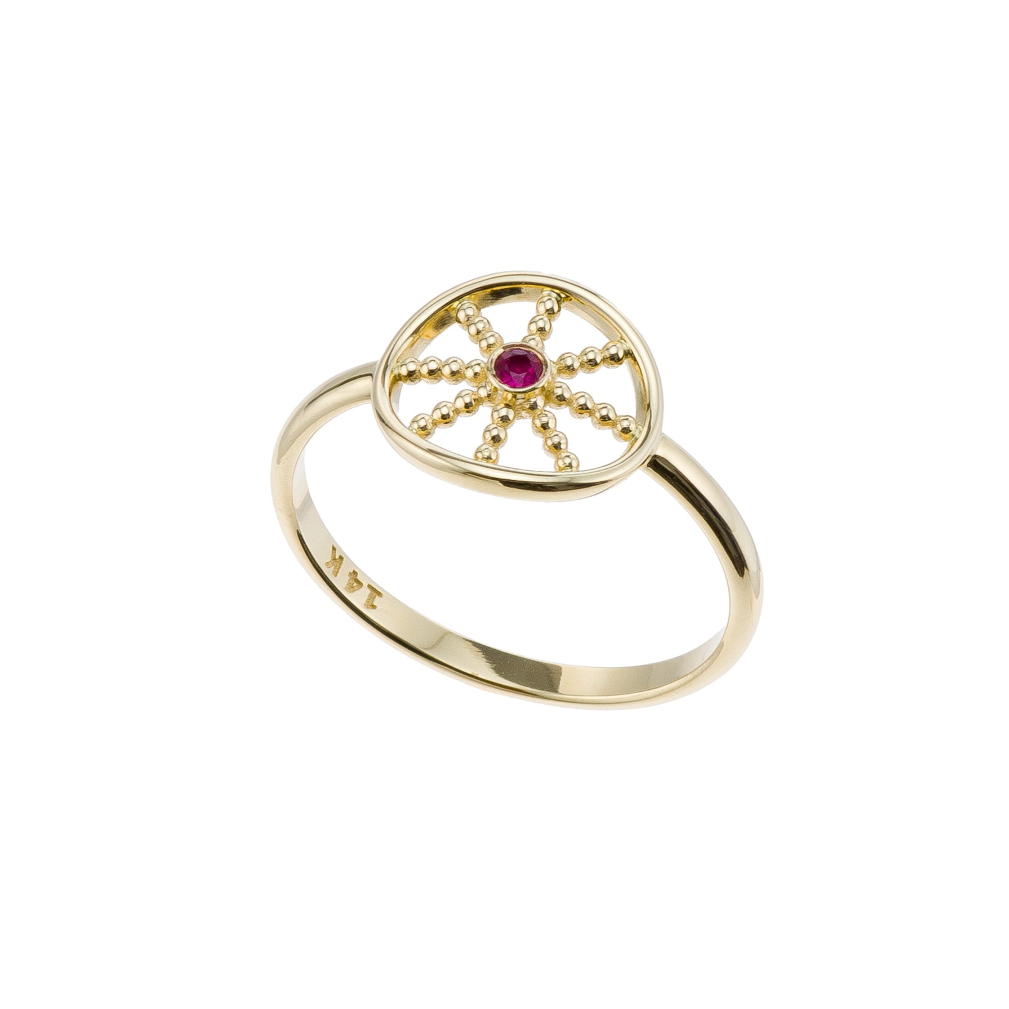 Granulation Gold Ring with Ruby Odysseus Jewelry