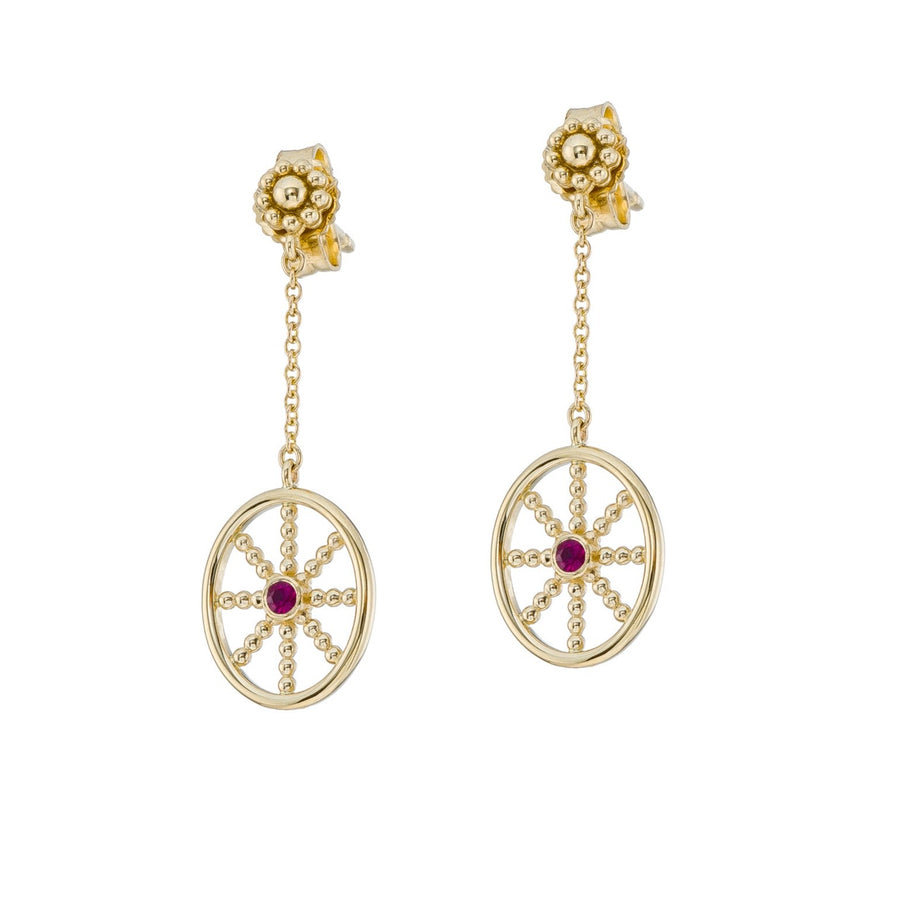 Granulation Gold Earrings with Ruby