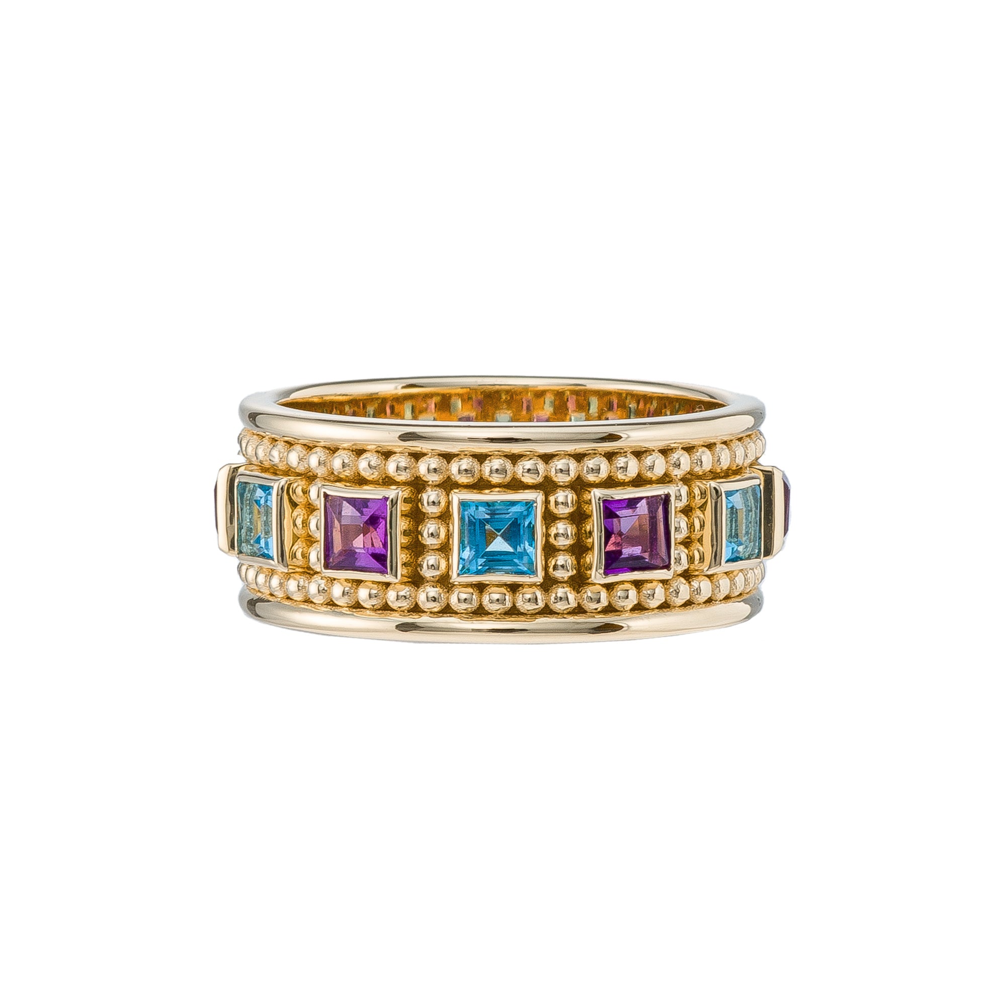 Gold Byzantine Granulation Gemstone Band Ring Odysseus Jewelry