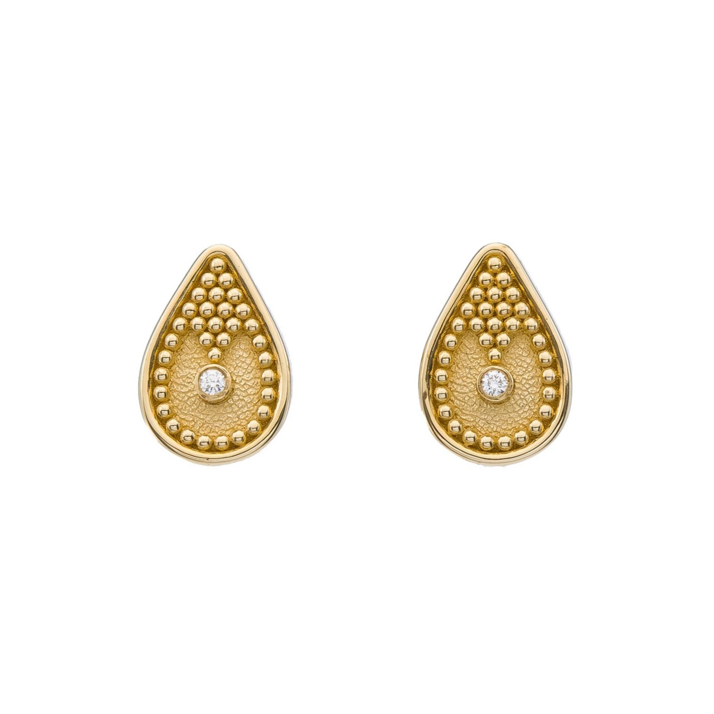 Byzantine Pear Gold Earrings with Diamond Odysseus Jewelry