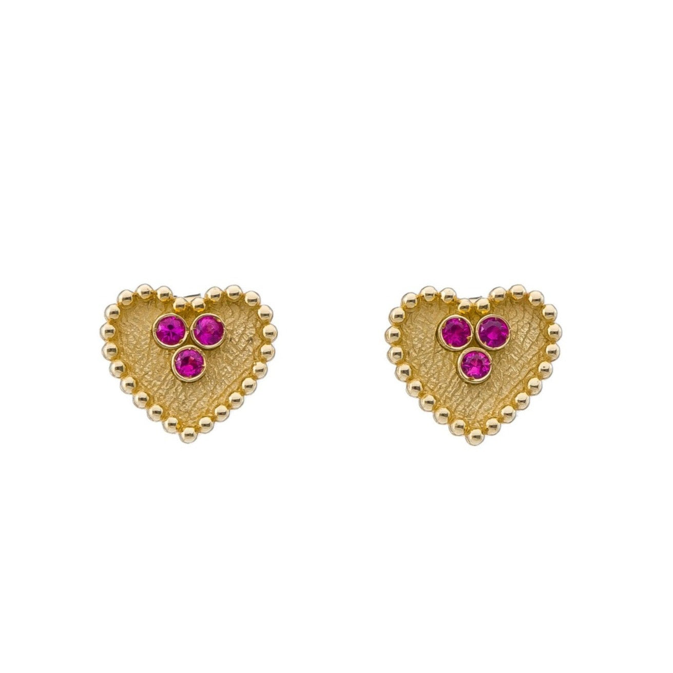 Gold Heart with Pink Sapphire Earrings Odysseus Jewelry