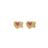 Gold Heart with Pink Sapphire Earrings