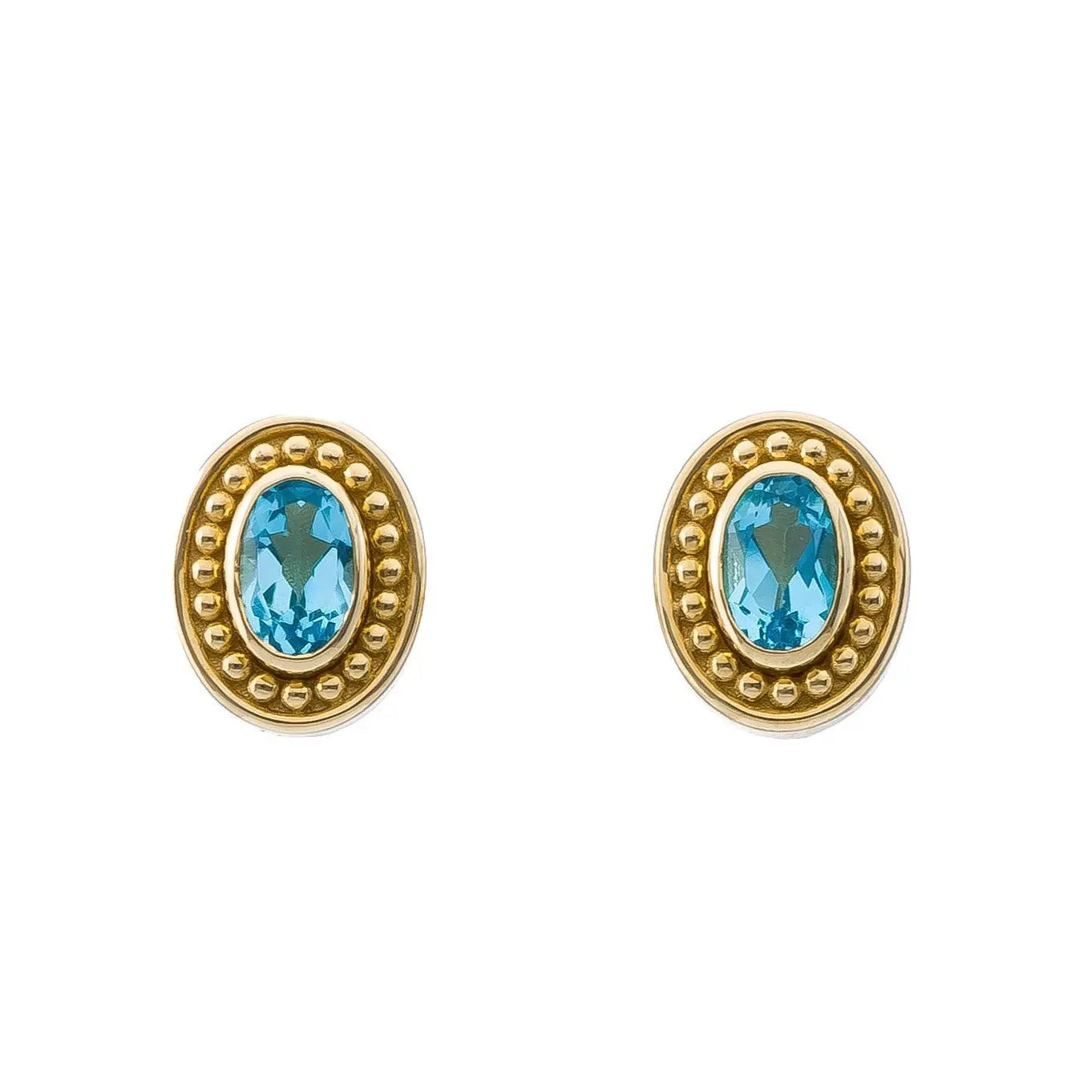 Gold Byzantine Earrings with Swiss Blue Topaz Odysseus Jewelry