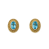 Gold Byzantine Earrings with Swiss Blue Topaz