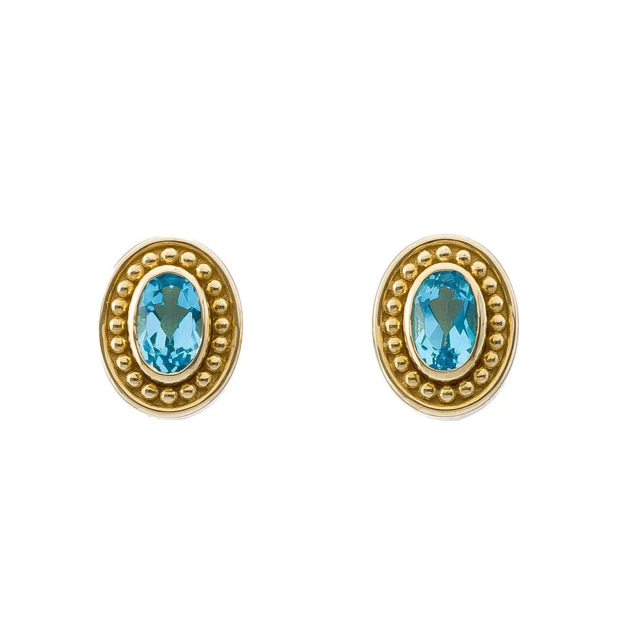 Swiss Blue Topaz Gold Byzantine Earrings