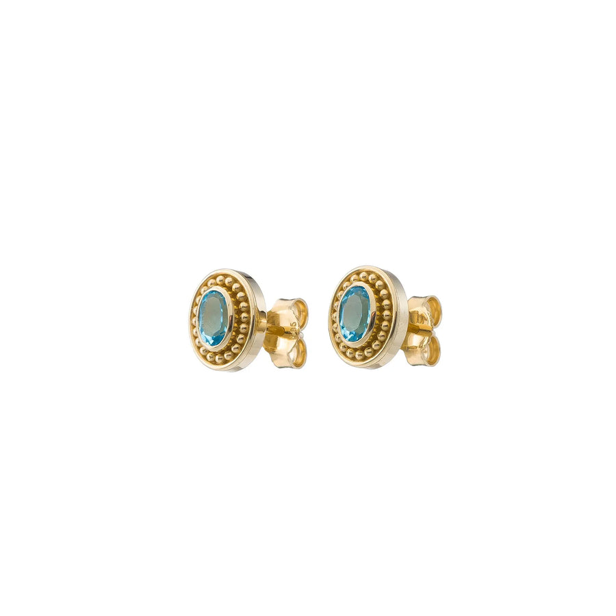 Swiss Blue Topaz Gold Byzantine Earrings
