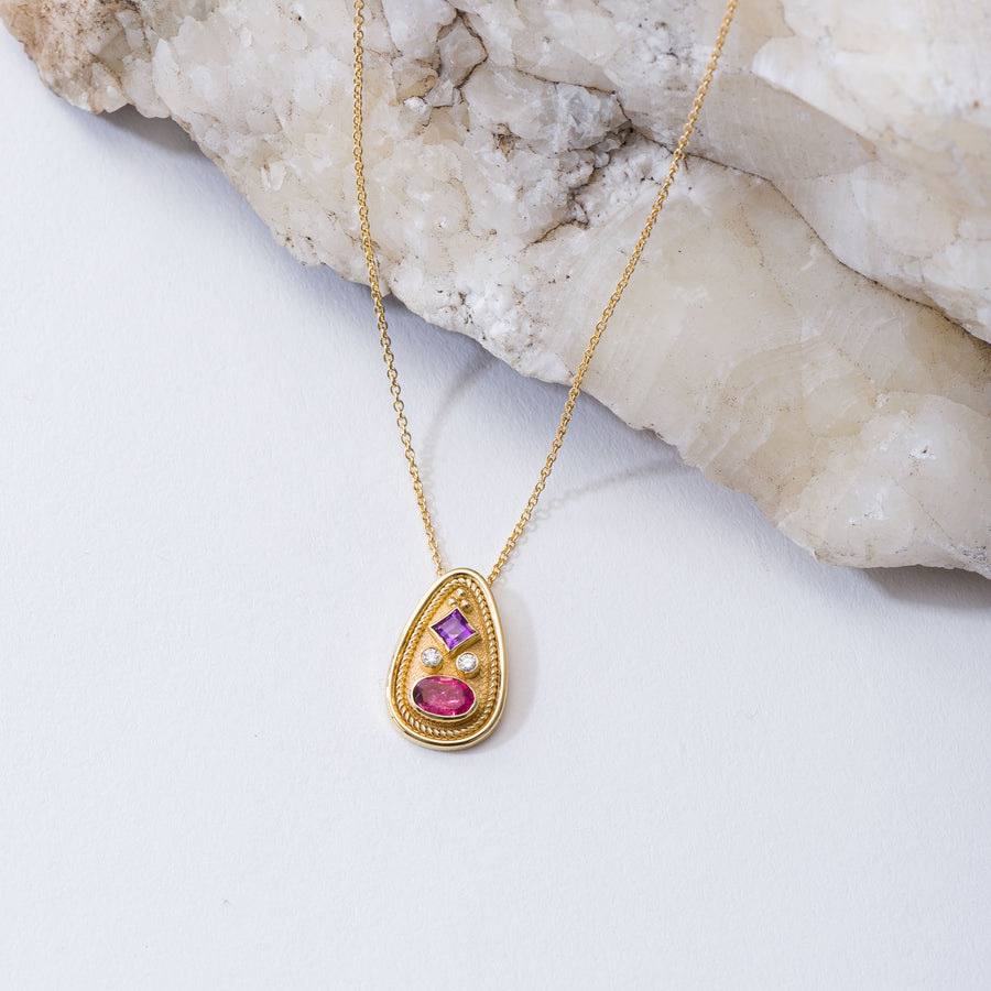 Multi Gemstone Byzantine Gold Pendant