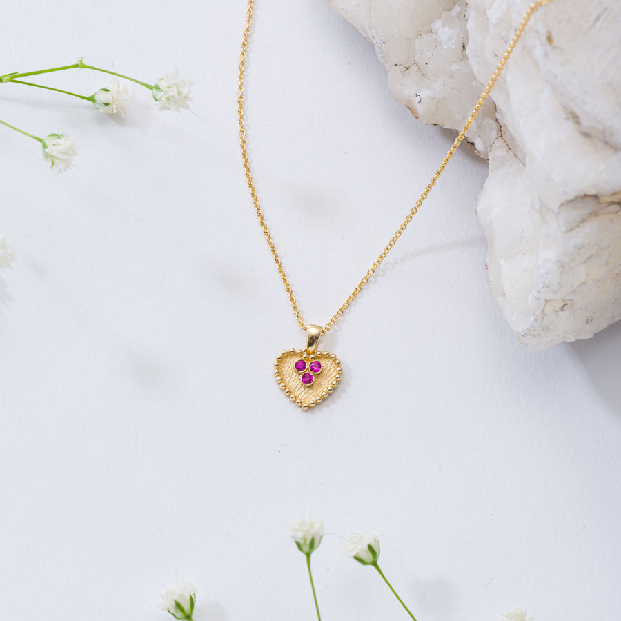 Gold Heart with Pink Sapphire Pendant