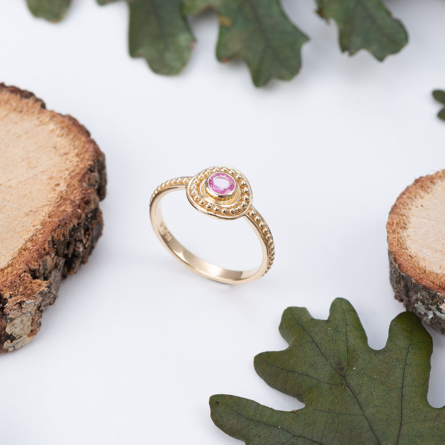 Round Pink Sapphire Gold Ring
